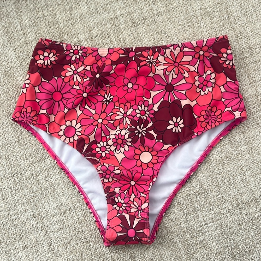 Floral  Women’s High-Waisted Bikini Bottoms Mod Print Daisy Spring Break Sz Sm 🟢